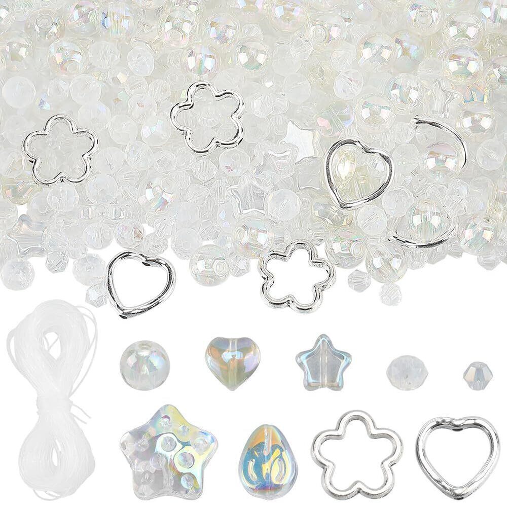 4429 1 Box 9 Styles 484Pcs Clear Glass Bead Kit Crystal Bracelet Making